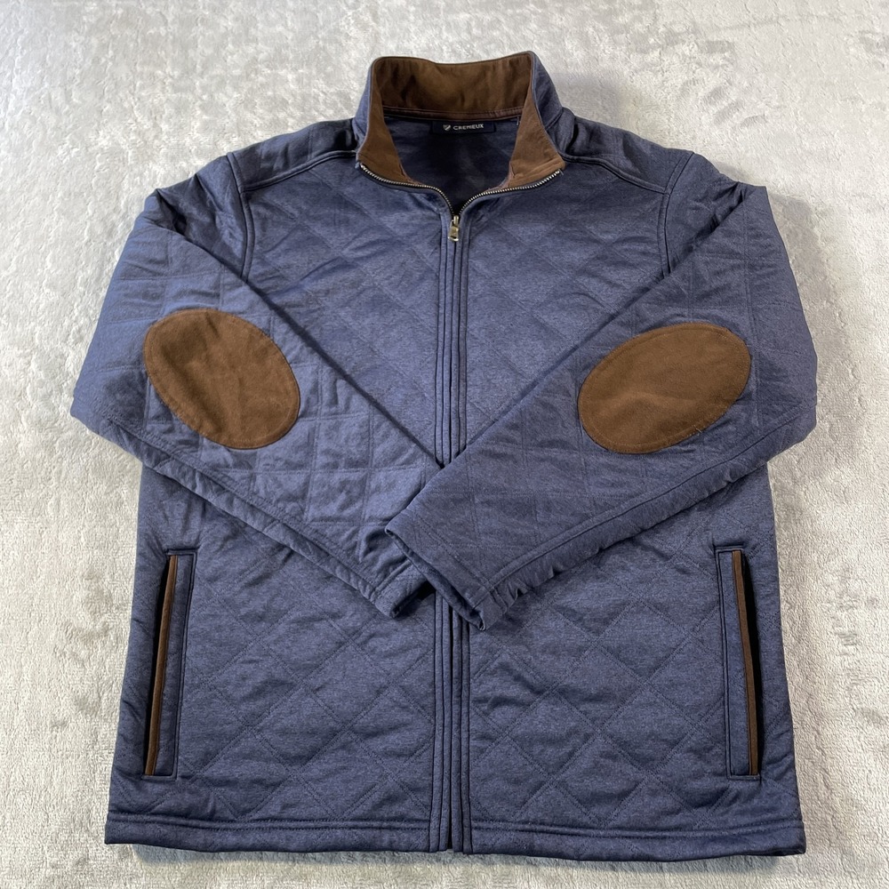 Daniel Cremieux Navy Blue Quilted Jacket with Brown Elbow Patches
